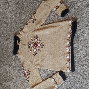 VTG Planet Earth Sweaters Women's Quarter Zip Hand Loomed Jumper Size M